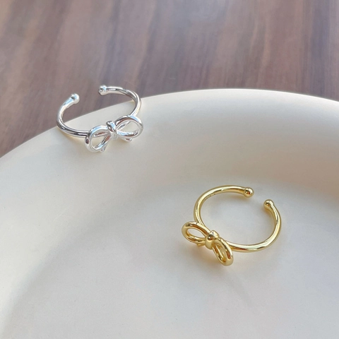 S925 Sterlingsilber Schleife Ring Für Damen Minimalistisch Poliert Verstellbar Offener Ring Mode Täglicher Schmuck Geschenk