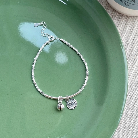 Vintage 925 Sterlingsilber Ji-Tag Glocke Armband Für Damen Neo-Chinesischer Stil Facettierte Silberperlen Glücksbringer Schmuck