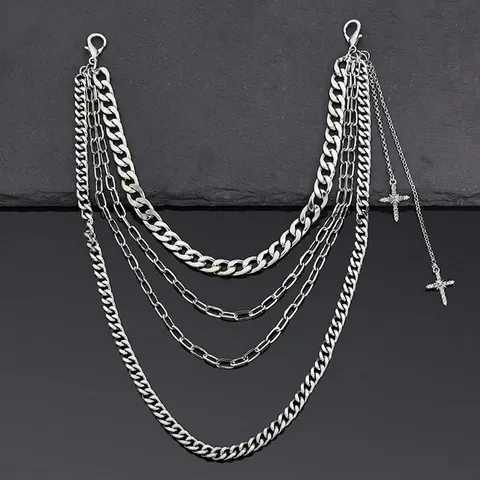 Catena da Vita da Donna Punk Hip Hop Multistrato in Lega con Ciondolo a Croce in Strass Gioielli per il Corpo Oro Argento