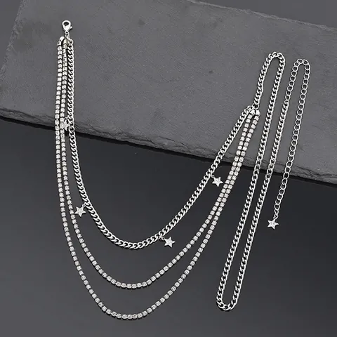 Punk Multi-layer Pentagram Waist Chain And Anklet Zinc Alloy Rhinestone Star Body Jewelry For Women Party Beach Fashion