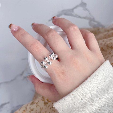 Minimalistischer 925 Sterlingsilber Weintrauben Ring Für Damen Eleganter Verstellbarer Offener Polierter Perlenring Schmuck