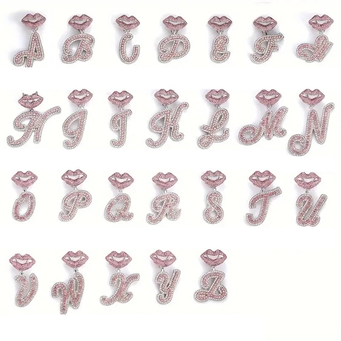 Hip Hop Iced Out 26 Initial Alphabet Letter Pendant Necklace Zinc Alloy Rhinestone Butterfly Lips Star Pendant Jewelry