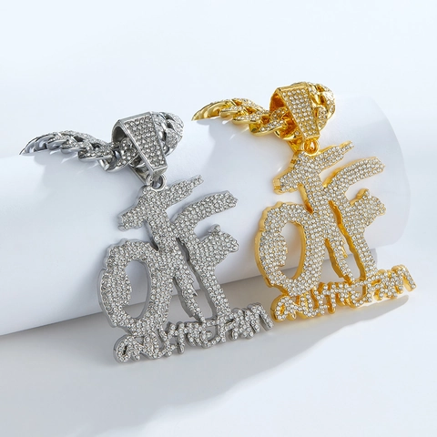 Collana con Ciondolo a Lettera Hip Hop di Lusso Lega con Strass Catena Cubana per Uomo Donna Gioielli Streetwear