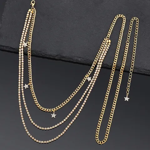 Punk Multi-layer Pentagram Waist Chain And Anklet Zinc Alloy Rhinestone Star Body Jewelry For Women Party Beach Fashion