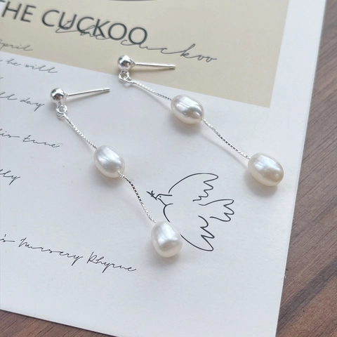 S925 Sterling Silber Süßwasserperle Lange Quaste Ohrlinie Ohrringe Elegante Minimalistische Kette Drop Ohrringe Für Damen Schmuck
