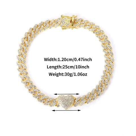 Hip Hop Alloy Rhinestone Heart Cuban Link Anklet For Women Men Iced Out Luxury Foot Chain Jewelry Gold Silver Tone