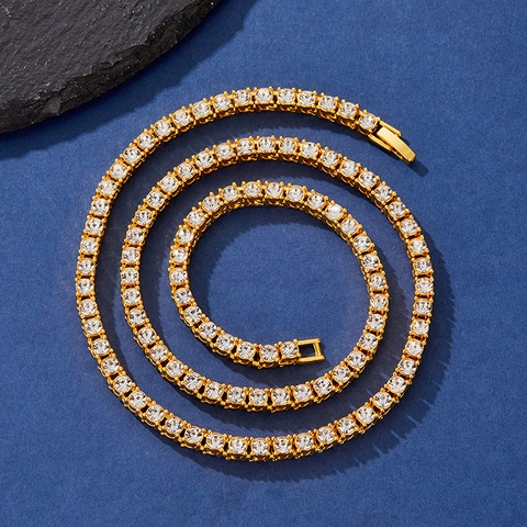 Collar de Cadena Tennis Hip Hop de Aleación de Zinc con Strass Bañado en Oro Plata Oro Rosa Joyería de Circonita para Hombre Mujer