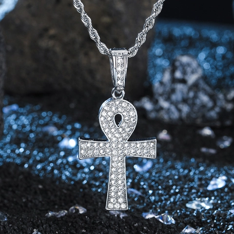 Collana con Ciondolo a Croce in Lega Hip Hop con Strass Ali di Angelo Ankh Jesus Gioielli con Ciondolo Iced Out per Uomo Donna