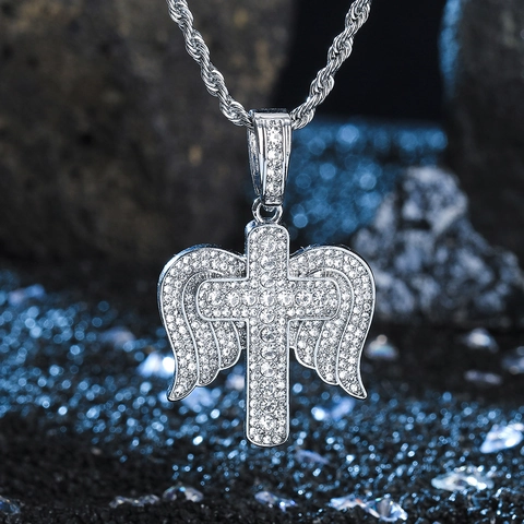 Hip Hop Copper Cross Pendant Necklace For Men Women Iced Out Rhinestone Inlaid Pendant Without Chain Gold Silver Jewelry