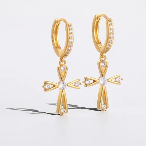 Kreuz Creolen Mit 925 Sterling Silber Stift Gold Silber Zirkonia Ohrhänger Für Damen Herren Schmuck