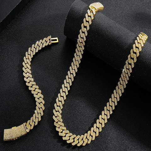 Collana a Maglie Cubane in Lega di Zinco con Strass Hip Hop per Uomo Donna Lussuosa Catena Spessa Geometrica Elettroplaccata