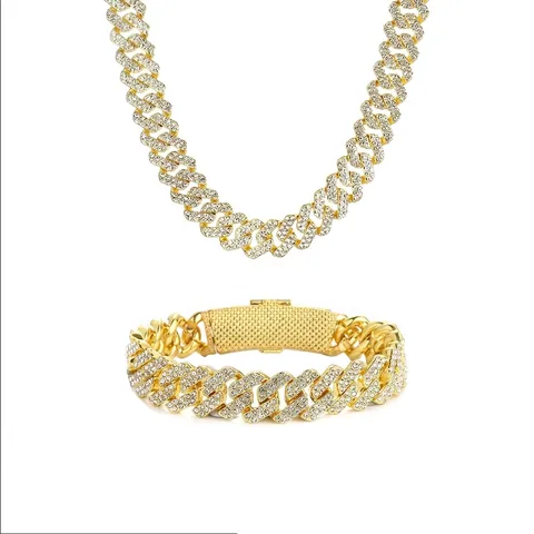 Collana a Maglie Cubane in Lega di Zinco con Strass Hip Hop per Uomo Donna Lussuosa Catena Spessa Geometrica Elettroplaccata