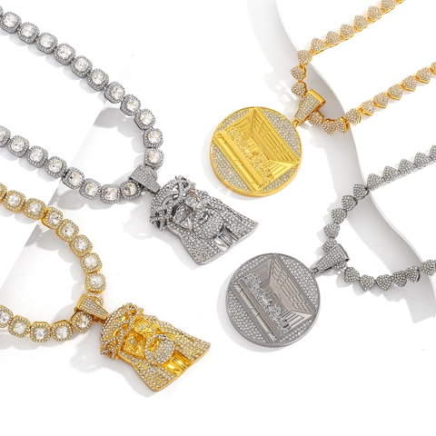 Collier Pendentif Portrait de Jésus Hip Hop La Cène Disque Rond Alliage Strass Chaîne Cubaine Bijoux Iced Out Unisexe