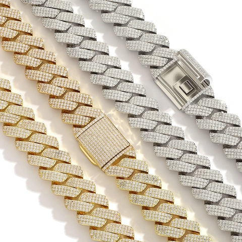 Hip Hop Miami Cuban Link Chain Necklace Iced Out Pave Zirconia Copper Heavy Gold Silver Plated Jewelry For Men Women