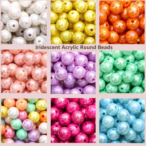 Acrylic Iridescent Round Beads DIY Jewelry Making Accessories Pearlized Macaron Color Loose Beads For Handicraft Materials