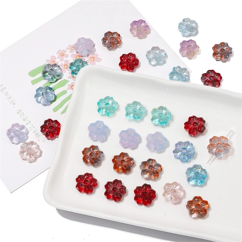 Sakura Flower Shaped Glass Beads Gradient Translucent Loose Beads For Handmade DIY Jewelry Making Bracelets Necklaces Supplies