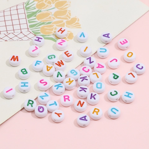 Multicolor Acrylic Alphabet Letter Beads For DIY Jewelry Making White Round Flat Letter Beads Handmade Craft Supplies