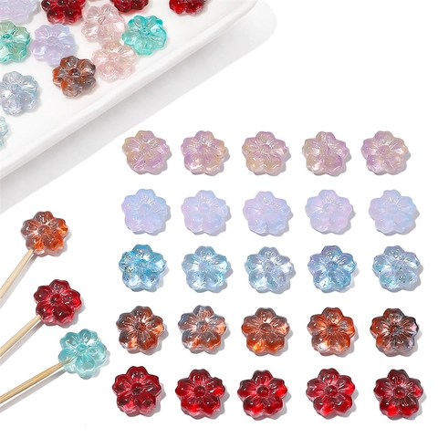 Sakura Flower Shaped Glass Beads Gradient Translucent Loose Beads For Handmade DIY Jewelry Making Bracelets Necklaces Supplies