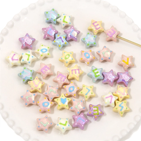 Acrylic Star Alphabet Beads Macaron Color Five-Pointed Star Loose Beads DIY Jewelry Making Bracelet Accessories Enamel Letter Beads