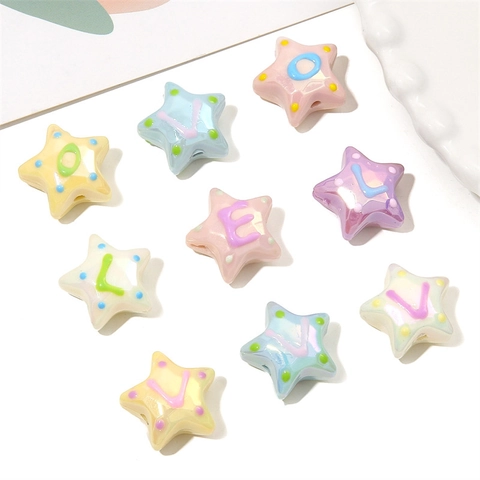Acrylic Star Alphabet Beads Macaron Color Five-Pointed Star Loose Beads DIY Jewelry Making Bracelet Accessories Enamel Letter Beads