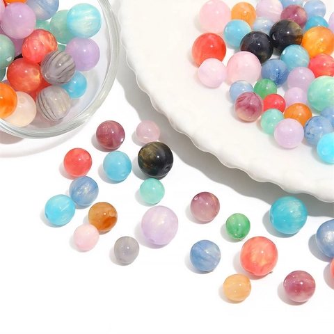 Resin Starry Quicksand Cat Eye Round Beads Marbled Luster Loose Spacer Beads For DIY Jewelry Making Bracelet Necklace Handcraft
