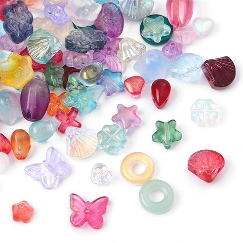 Perline di Vetro in Stile Cinese Vintage Forme Miste Farfalla Floreale Cuore Nuvola di Buon Auspicio per Accessori Gioielli Fai da Te