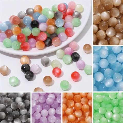 Resin Imitation Cat Eye Round Loose Beads Synthetic Stone With Hole For DIY Jewelry Making Bracelet Necklace Component