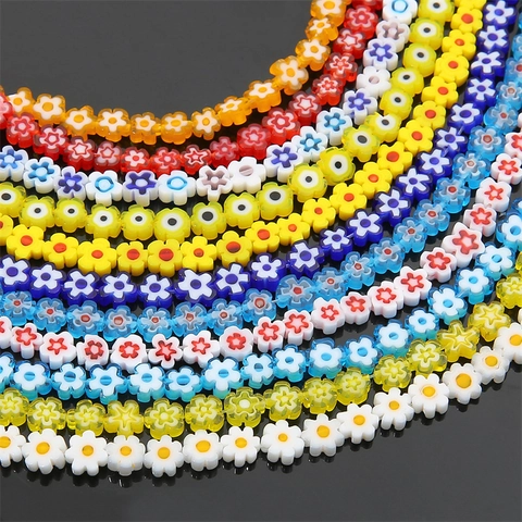 Vintage Millefiori Flower Glass Loose Beads Plum Blossom Spacer Beads For Handcrafted DIY Necklace Bracelet Earrings Accessories Jewelry Making Components