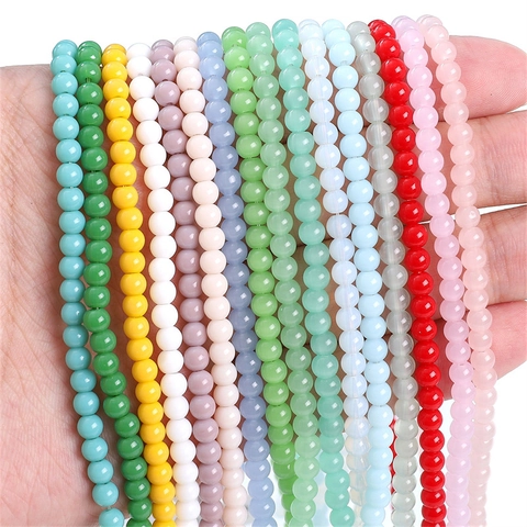 4mm Glass Round Loose Beads Solid Color Faux Jade Beads For DIY Necklace Bracelet Jewelry Making Handmade Accessories