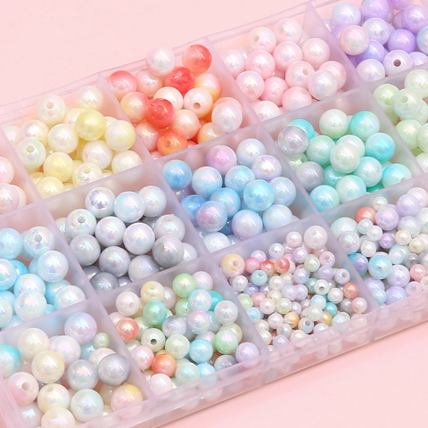Aurora Iridescent Acrylic Round Beads Multicolor Gradient Artificial Pearl Loose Beads For DIY Bracelet Jewelry Making