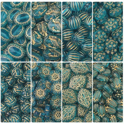 Vintage Baroque Acrylic Loose Beads Gold Painted For DIY Jewelry Making Mixed Shapes Star Moon Heart Flower Turquoise Gold Spacer Beads