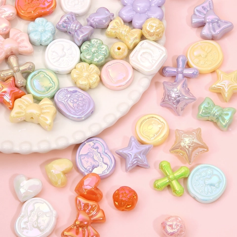 Perline in Acrilico Perlato Colore Macaron Forme Miste Accessori Gioielli Fai da Te Perline Coniglio Cuore Stella Orso