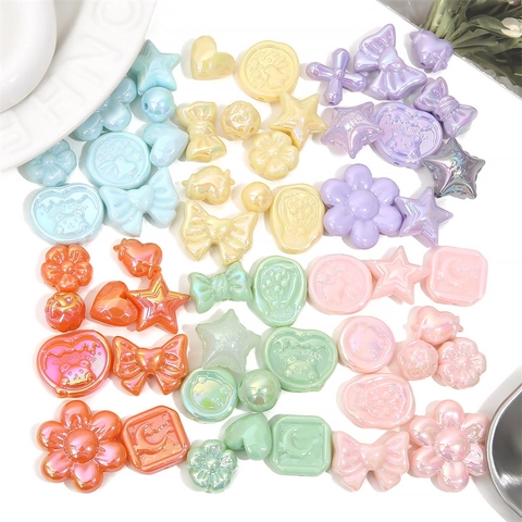 Iridescent Macaron Acrylic Beads Mixed Shapes Heart Star Flower Bow Animals DIY Jewelry Making Craft Accessories Loose Beads