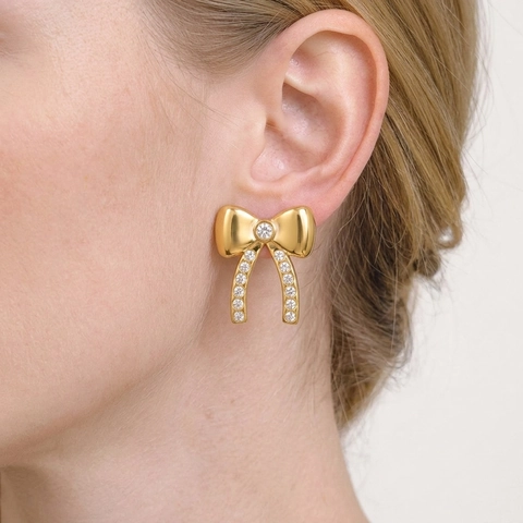 Bow Knot Stud Earrings Stainless Steel 18K Gold Plated Rhinestone Waterproof Hypoallergenic Fashion Jewelry For Women
