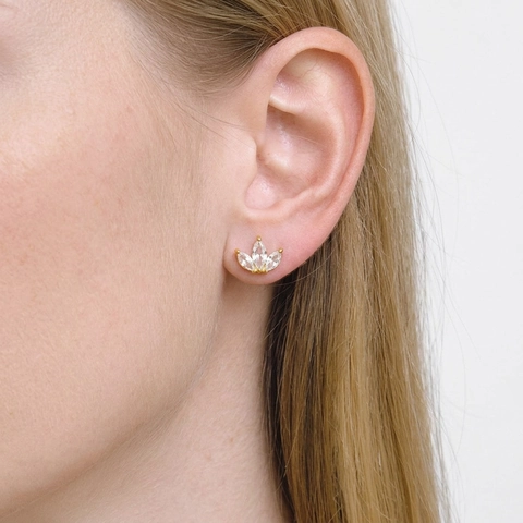 Orecchini A Lobo A Petalo Minimalisti Acciaio Inossidabile 304 Placcato Oro PVD Zircone Marquise Chiaro Gioielli Impermeabili Donna