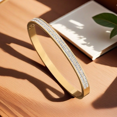 Brazalete de Acero Inoxidable con Doble Fila de Diamantes de Imitación para Mujeres Hombres Pulsera de Puño Geométrica Pulida con Gota de Agua Joyería de Moda Regalo