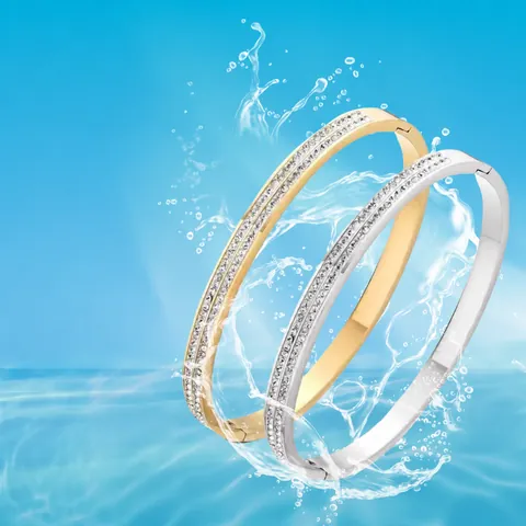 Brazalete de Acero Inoxidable con Doble Fila de Diamantes de Imitación para Mujeres Hombres Pulsera de Puño Geométrica Pulida con Gota de Agua Joyería de Moda Regalo