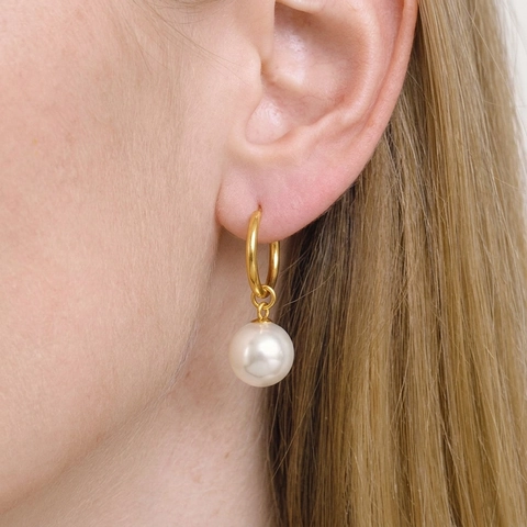 Retro French Artificial Pearl Hoop Earrings 18K Gold Plated Stainless Steel Waterproof Hypoallergenic Elegant Jewelry For Women