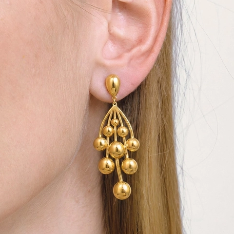 Grape Pendant Earrings Stainless Steel 18K Gold Plated Tassel Drop Hypoallergenic Waterproof Jewelry For Women