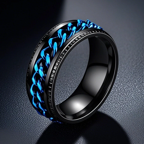 Stainless Steel Men Spinner Ring Rotating Chain Anxiety Relief Band Ring For Unisex Cool Punk Hip Hop Finger Jewelry Gift