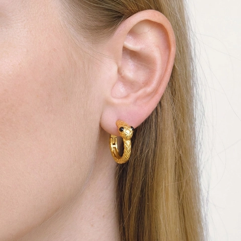 Stainless Steel Snake Head Hoop Earrings With Black Rhinestones Waterproof Hypoallergenic Minimalist Animal Jewelry For Women