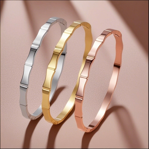 Titanium Steel Bangles for Women Luxury Bamboo Joint Teardrop Ice Cube Plaid Designs Gold Silver Plated Fashion Jewelry