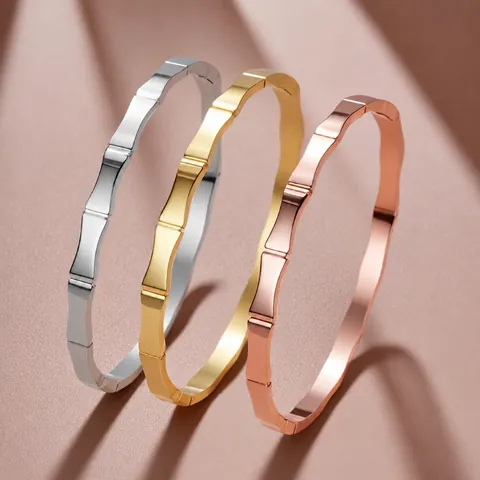 Titanium Steel Bangles for Women Luxury Bamboo Joint Teardrop Ice Cube Plaid Designs Gold Silver Plated Fashion Jewelry