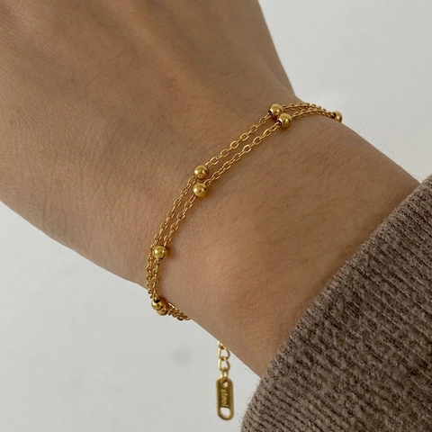 Double Layer Round Bead Bracelet 304 Stainless Steel Waterproof Anti-Fade Hypoallergenic Retro Elegant Jewelry For Women