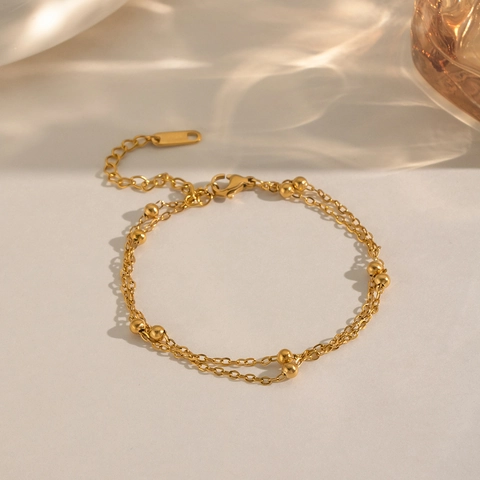 Double Layer Round Bead Bracelet 304 Stainless Steel Waterproof Anti-Fade Hypoallergenic Retro Elegant Jewelry For Women