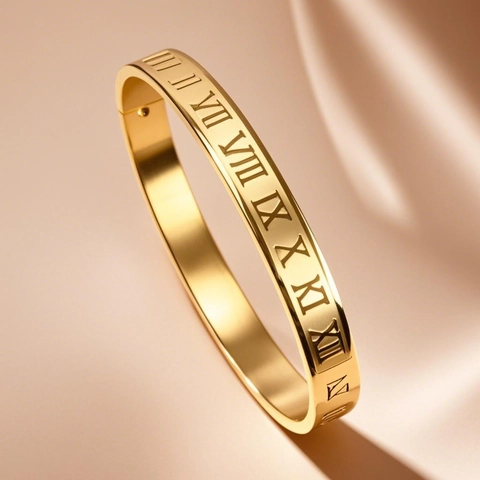Stainless Steel Roman Numeral Bangle For Women Gold Rose Gold Plated Fashion Minimalist Cuff Bracelet Vintage Jewelry Gift