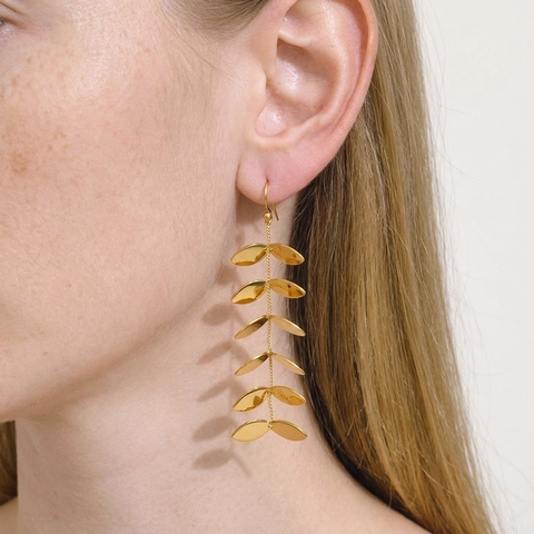 Pendientes Colgantes De Hoja Con Borla Acero Inoxidable 304 Chapado En Oro Impermeable Hipoalergénico Joyería Elegante Mujer