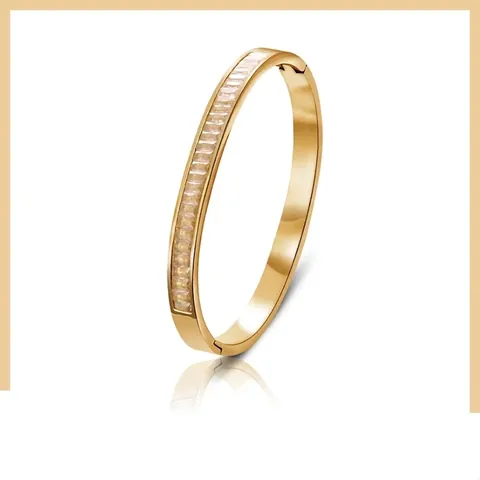 Luxury Ins Style Titanium Steel Rhinestone Bangle for Women Waterproof High Quality Rose Gold Geometric Hand Jewelry