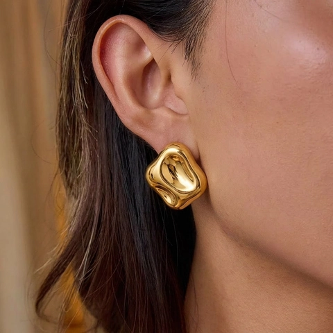 Unregelmäßige Geometrische Quadratische Ohrstecker 304 Edelstahl PVD 18K Vergoldet Flüssigmetall Stil Wasserdichter Schmuck Für Frauen