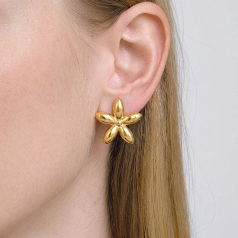 Flower Stud Earrings Stainless Steel 18K Gold Plated Waterproof Hypoallergenic Elegant Summer Accessories For Women